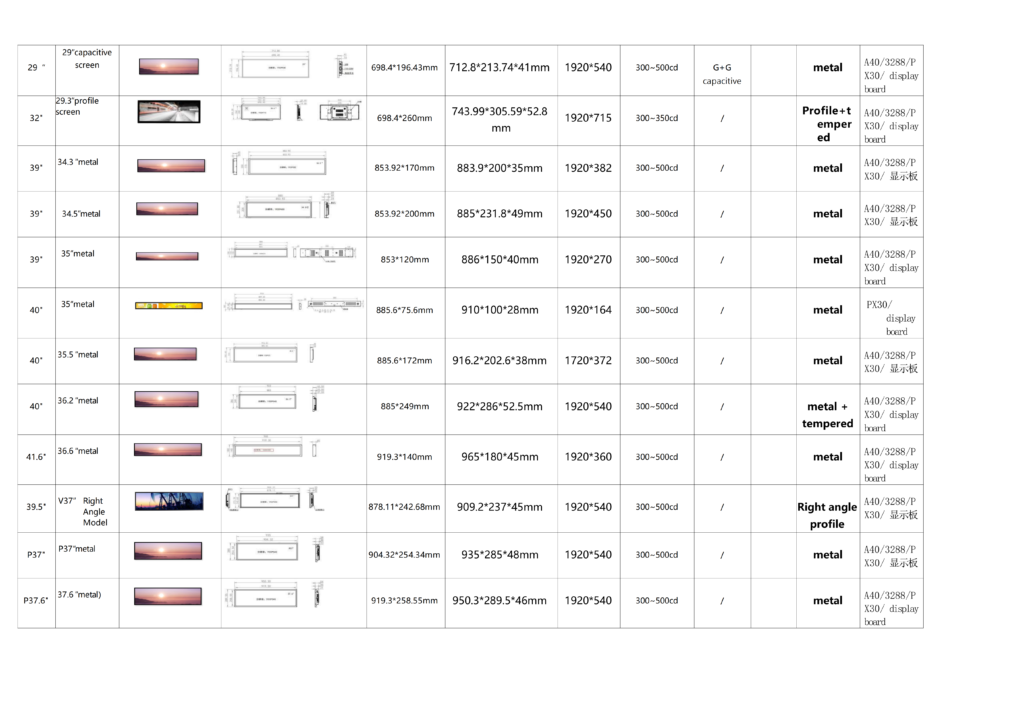 Stretched LCD Bar Display bar screen series product list(2026 06 20 02 36 03
